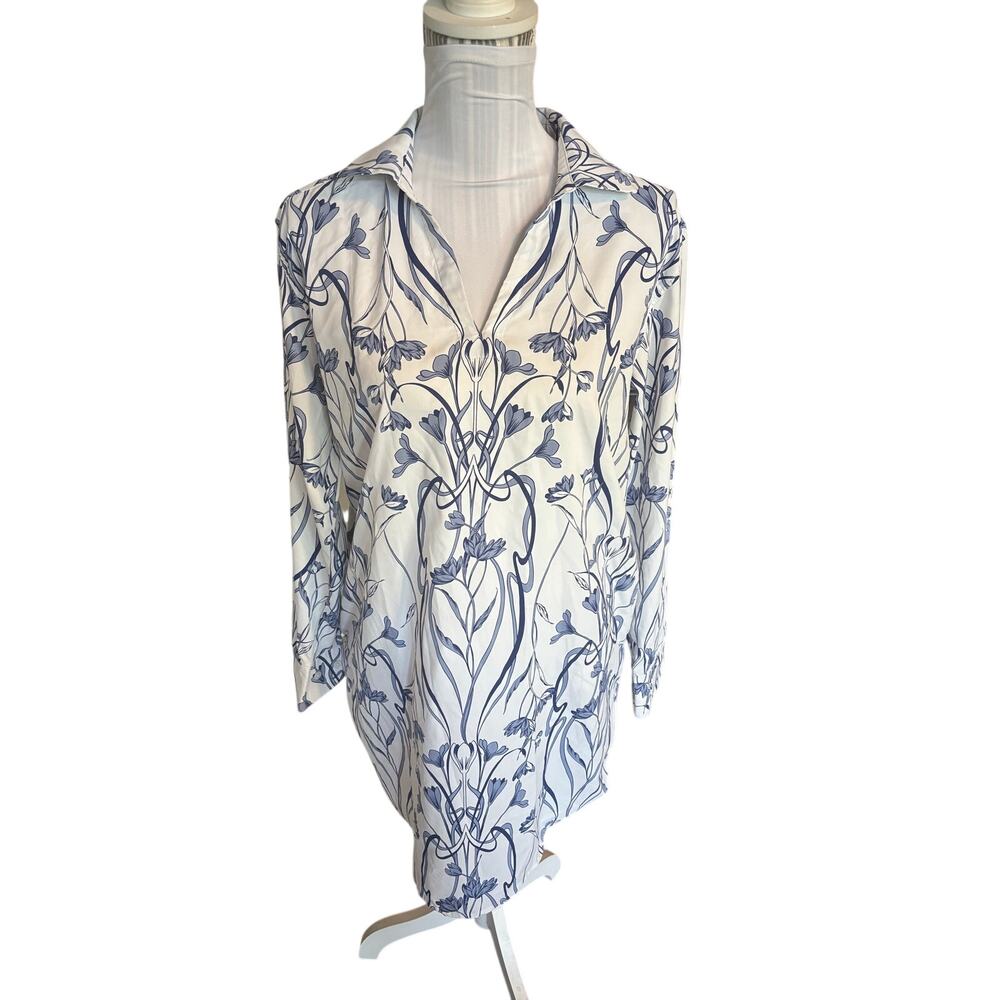 Coolibar Koesta Cover-Up/Tunic Dress Blue & White Floral Size M